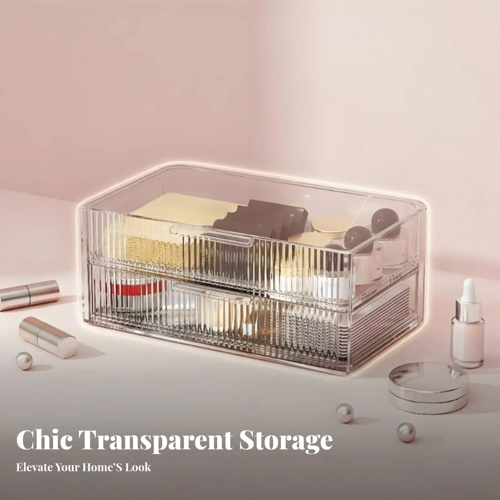 

Clear Makeup Case with Drawers debrisproof Multi-Tier Drawer Unit Large Capacity Portable Handle for Vanity Counter, Bedroom