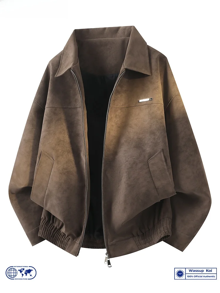 

Wassup American Retro PU Leather Jaet Collared Men Women Autumn Faion Brand Loose Match All Motorcycle Coat Men