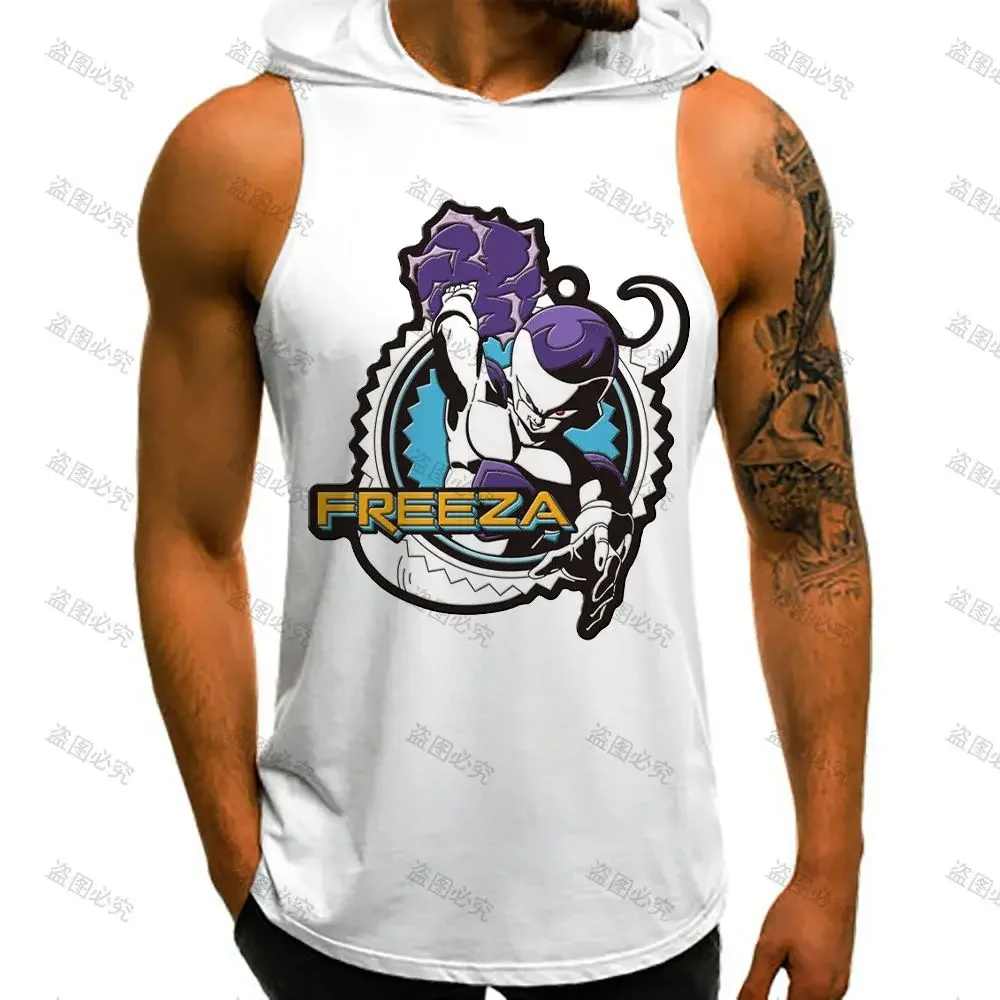 Hooded T-shirt Dragon Ball Z Summer Trend Harajuku Style Anime Men's Singlet Mens Muscle Vest With Hood High Street Vegeta New