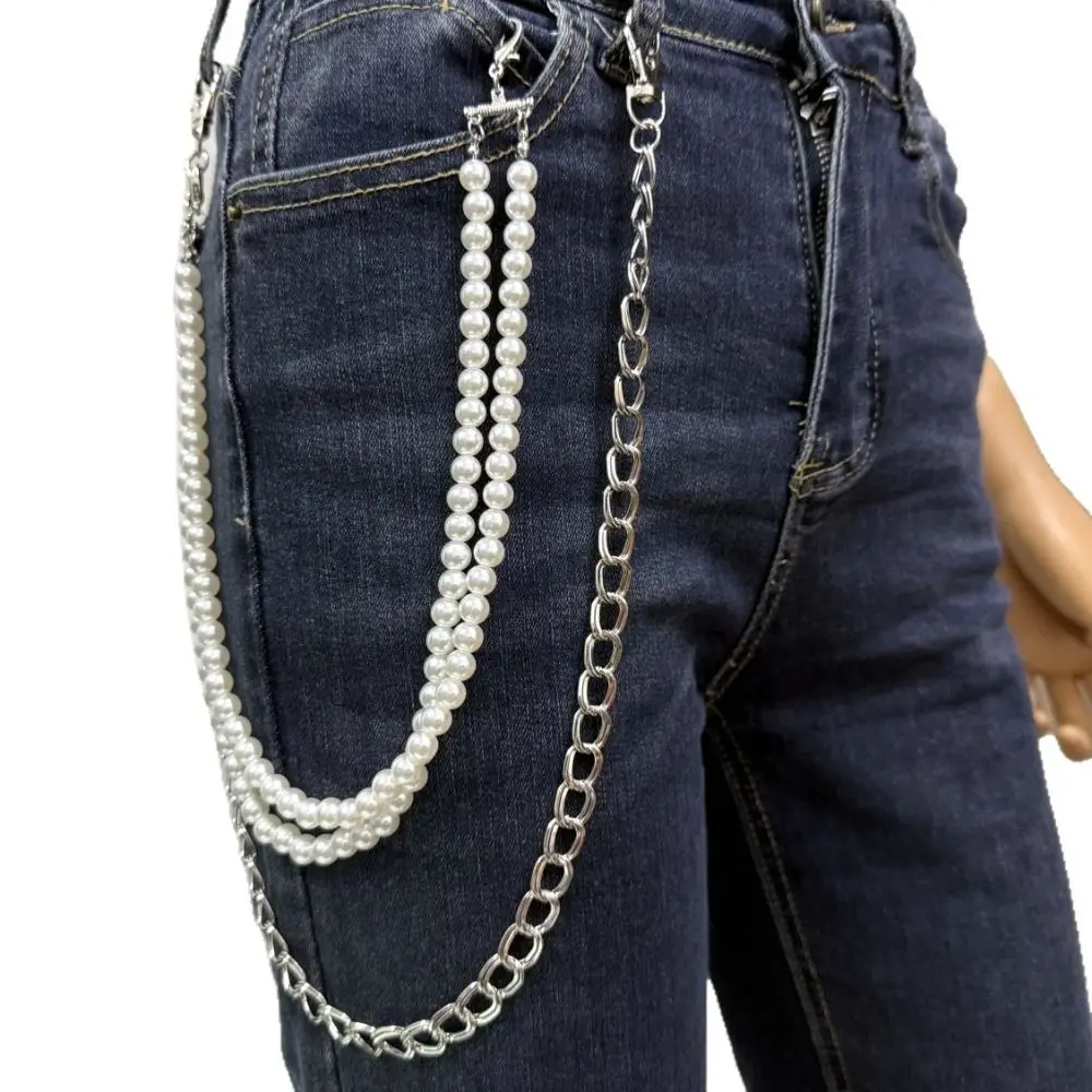موضة تقليد اللؤلؤ مطرز الشرير الهيب هوب سلسلة سبائك معدنية Harajuku السراويل الخصر سلسلة القوطية سلسلة مفاتيح للنساء رجل #2