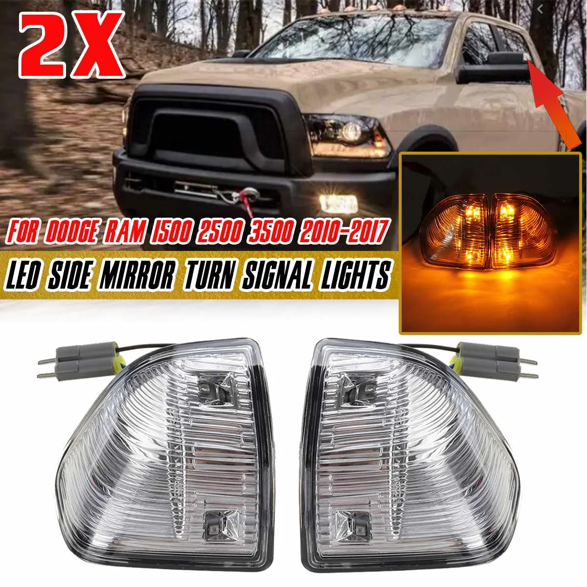 A Pair Side Marker Light LED Car Side Mirror Turn Signal Light Mirror Indicator Blinker For Dodge Ram 1500 2500 3500 2010-2017