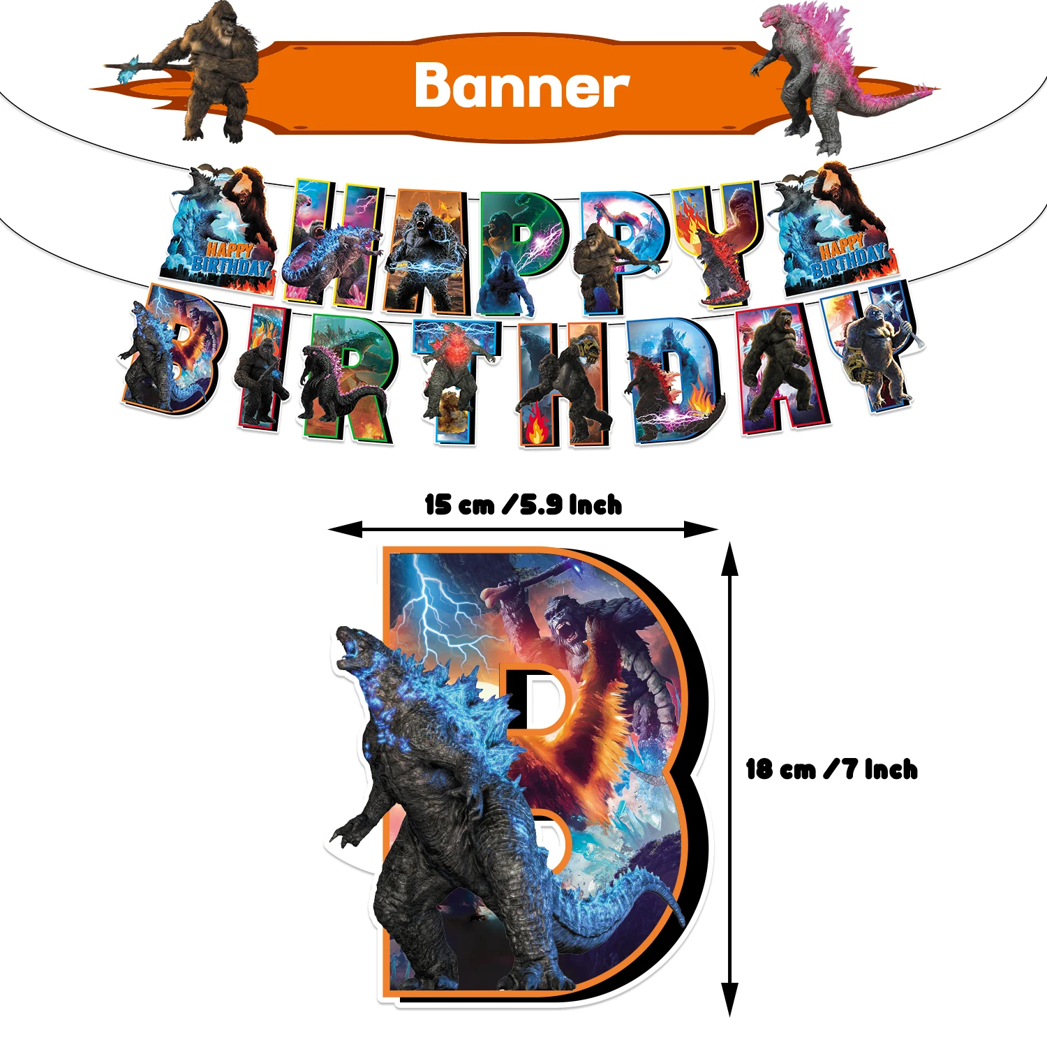 Monster Godzillaed Vs King Konged Happy Birthday Decoration Party Supplies Balloons Banner Backdrop Cake Topper Cup Plate Napkin