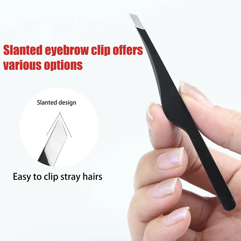 Eyebrow and eyelash tweezers - hair removal stainless steel slanted tip rose gold silver black cosmetics makeup artist