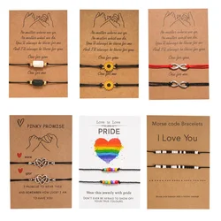 2Pcs Friendship DIY Bracelet Set For Couples Volcanic stone Charm Bead Bangles Women Man Lucky Wish Card Jewelry