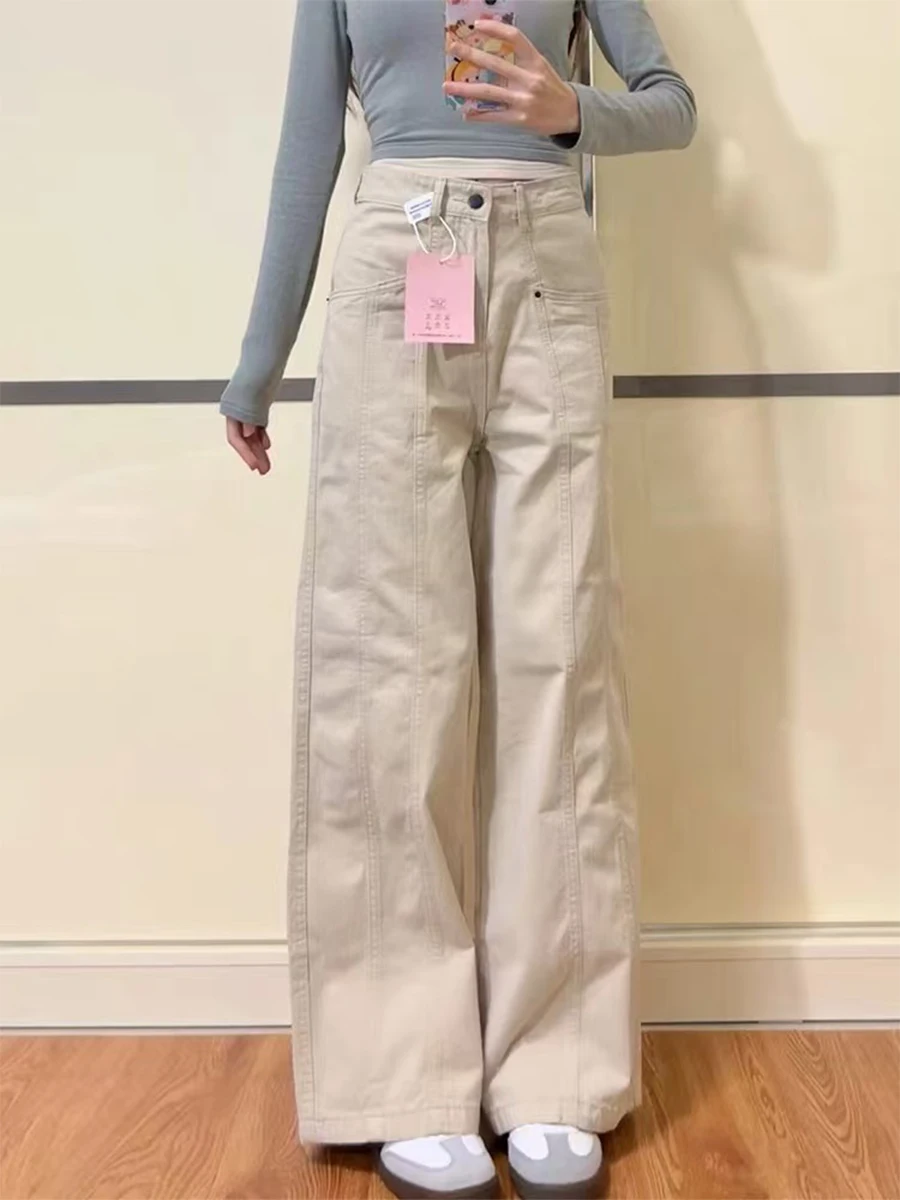 

Джинсы женские с высокой талией, широкие, прямого кроя, свободные, облегающие, в стиле ретро, длиной в пол, для весны и осени