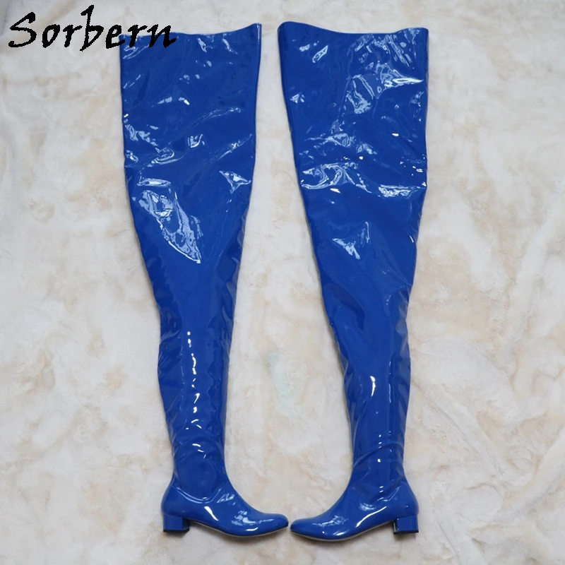 Sorbern Custom 88Cm Crotch Thigh High Boots Women With 145Cm Outside Shaft Length Square Mid Heels Round Toe Unisex Style Shoes