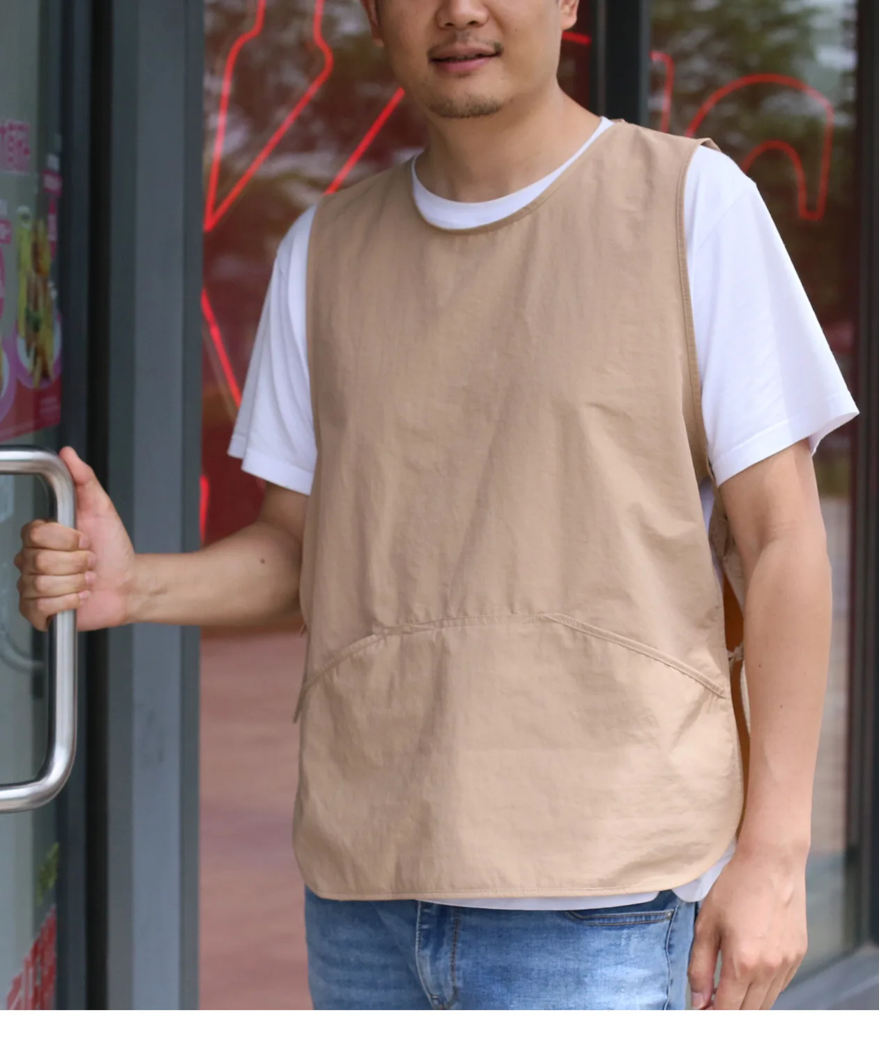 مريلة كوبلر للجنسين بدون أكمام مع عبوة مقاومة للماء لرسم تنظيف ملابس العمل H1