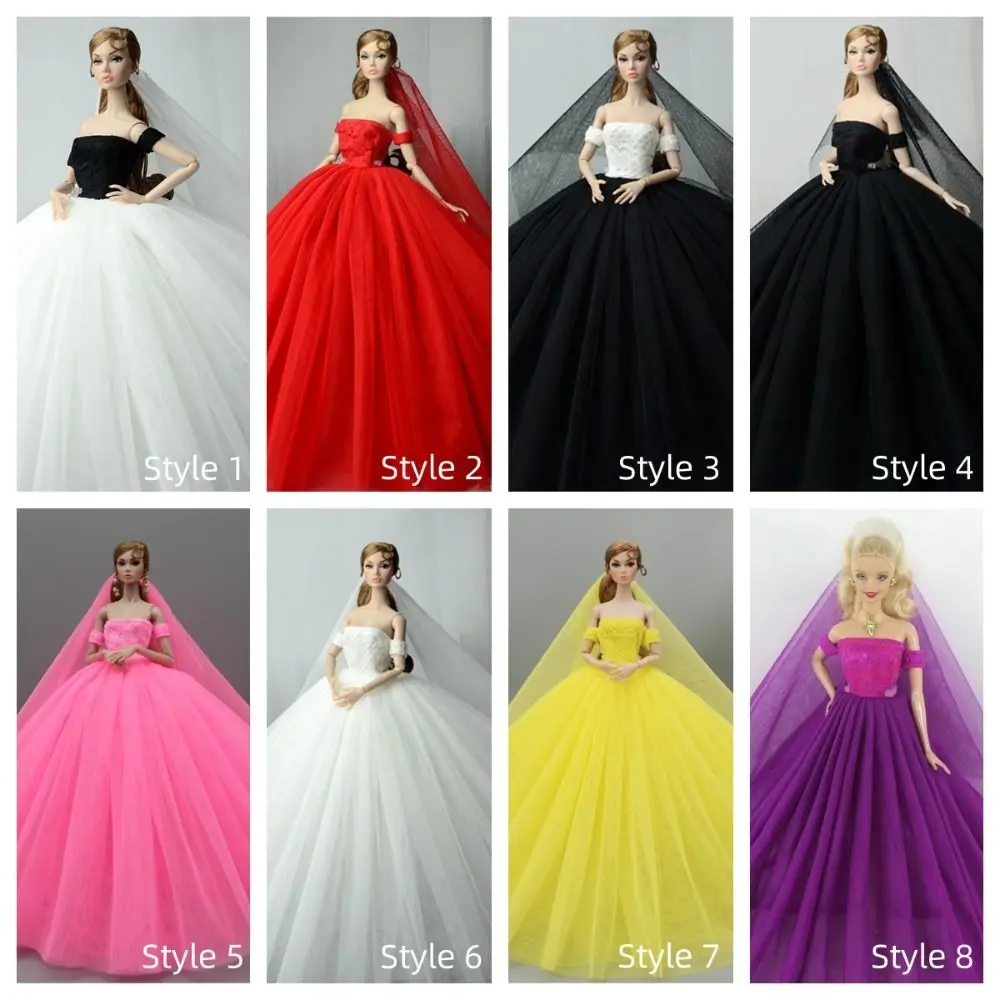 Elegant Lady Doll Wedding Dress Princess Skirt Dream Wedding Doll Dress Costume Colorful With Veil BJD Doll Clothes MH CD FR SD