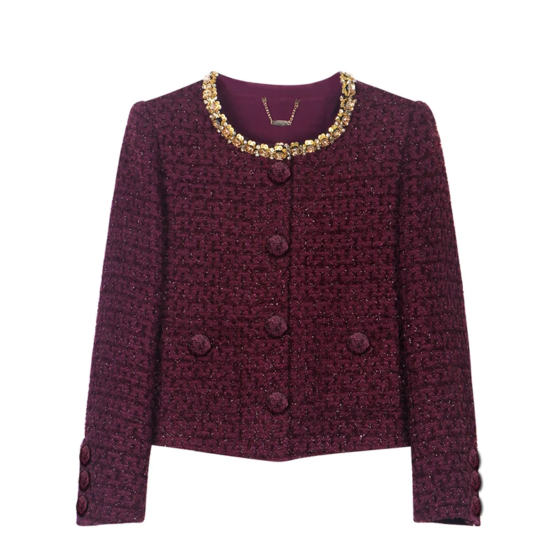 New Fashionable Round Neck Single-Breasted Heavy Industry Sequin Style Comfortable Hand-Drilled Braided Jacket