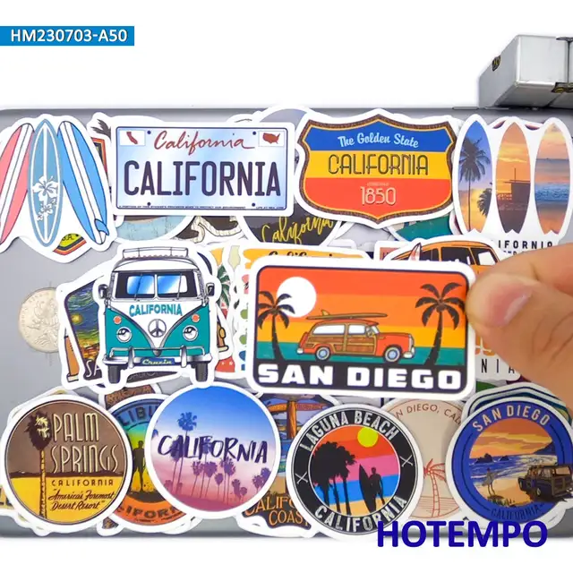 20/30/50 sztuk, USA Plakat kalifornijski, Sunshine Beach Surfing, Naklejki podróżne, na bagaż, motocykl, samochód, rower, telefon, kask, gitarę, album z wycinkami, Naklejka na laptopa