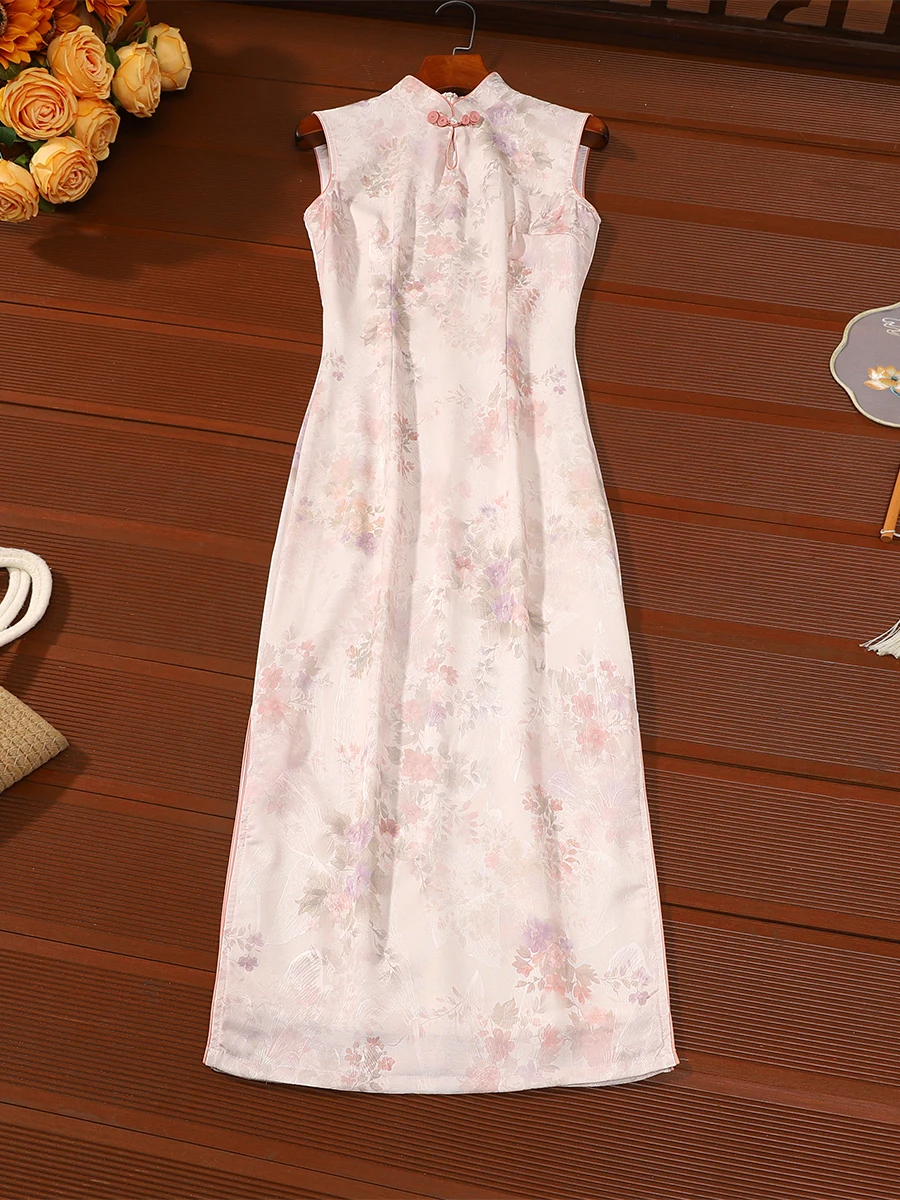 

Elegant Young Style Low Collar Sleeveless Dazzling Beauty Full of Vintage Charm Daily Wear Long Qipao Breathable