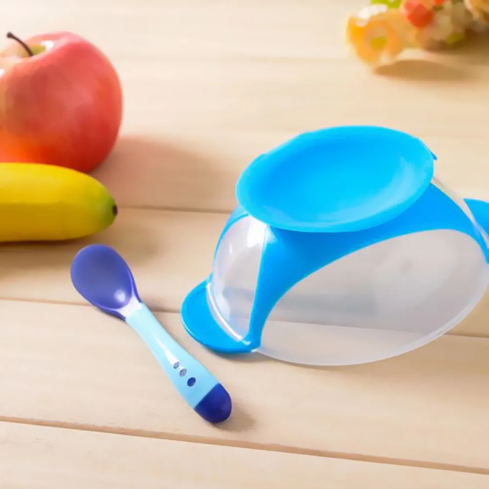 Ciotola con ventosa in silicone per l'alimentazione del bambino Stoviglie antiscivolo con rilevamento della temperatura Posate che cambiano colore Cucchiaio da addestramento per bambini