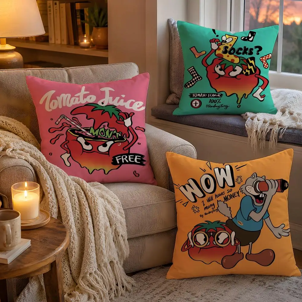 Angry T-Tomato anime Double-Sided Soft Plush Invisible Zipper Breathable for Sofa Bedroom Car Cushion Cover