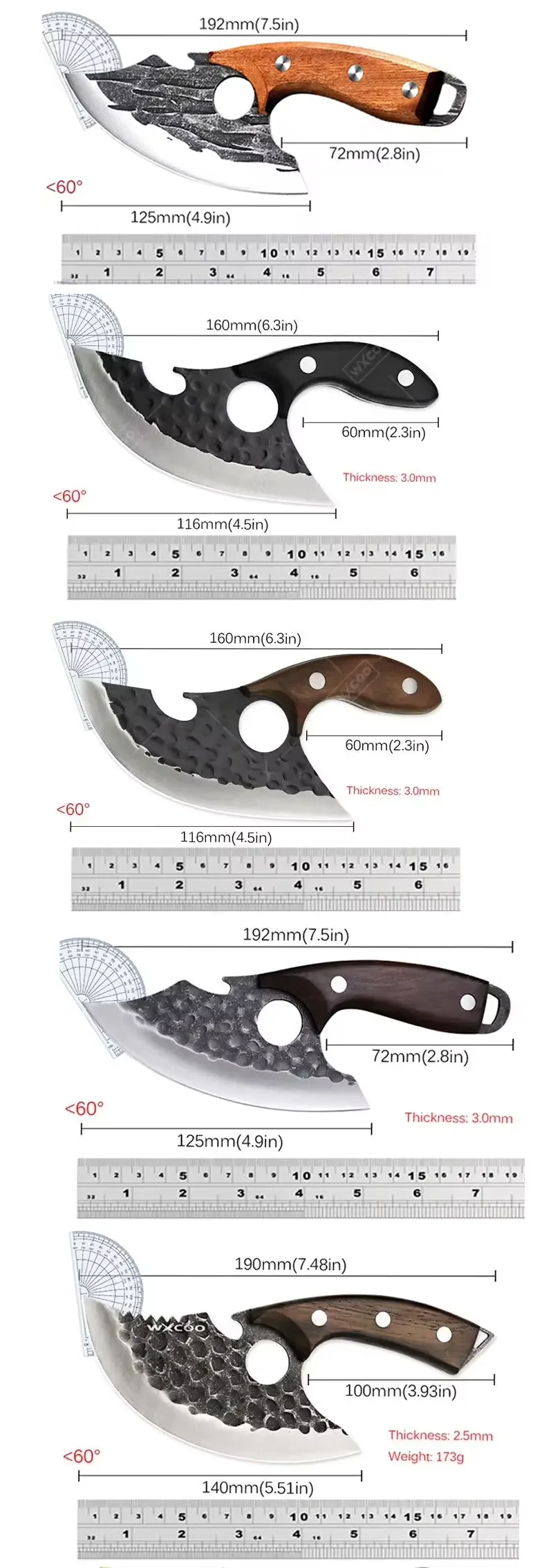 WXCOO Professional Kitchen Knives Hand Forged Boning Knife Stainless Steel Fruit Paring Knife Meat Cleaver Butcher Slicing Knife image 6