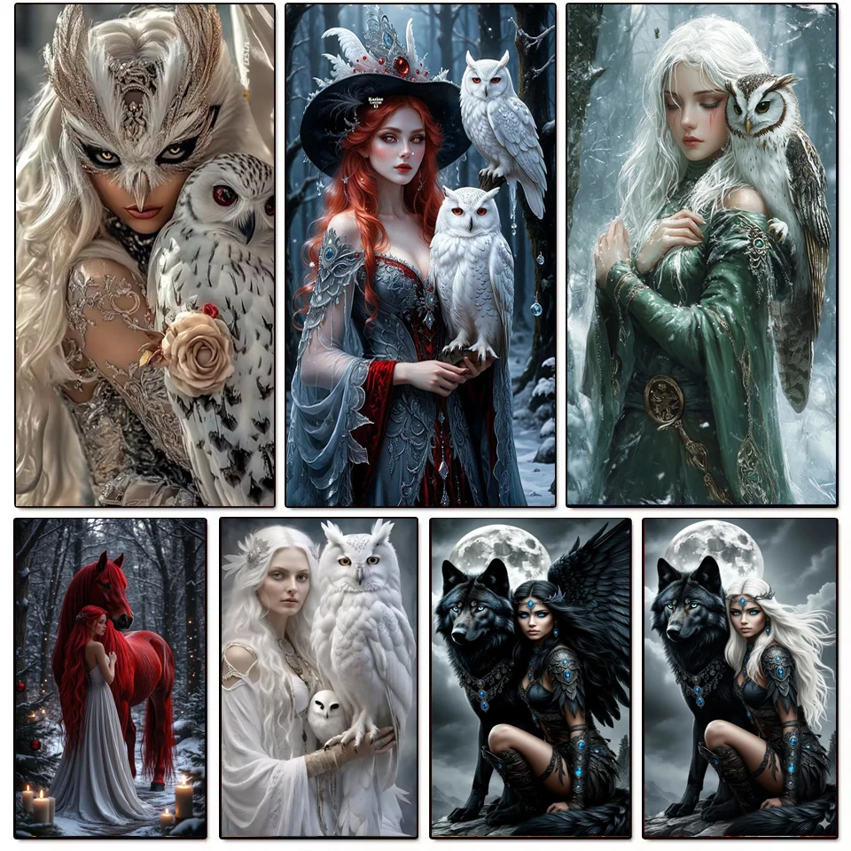 DIY New 2026 Diamond Painting Woman and Owl Horse Wolf Winter Forest Landscape Full Mosaic Embroidery Cross Stitch Home Decor