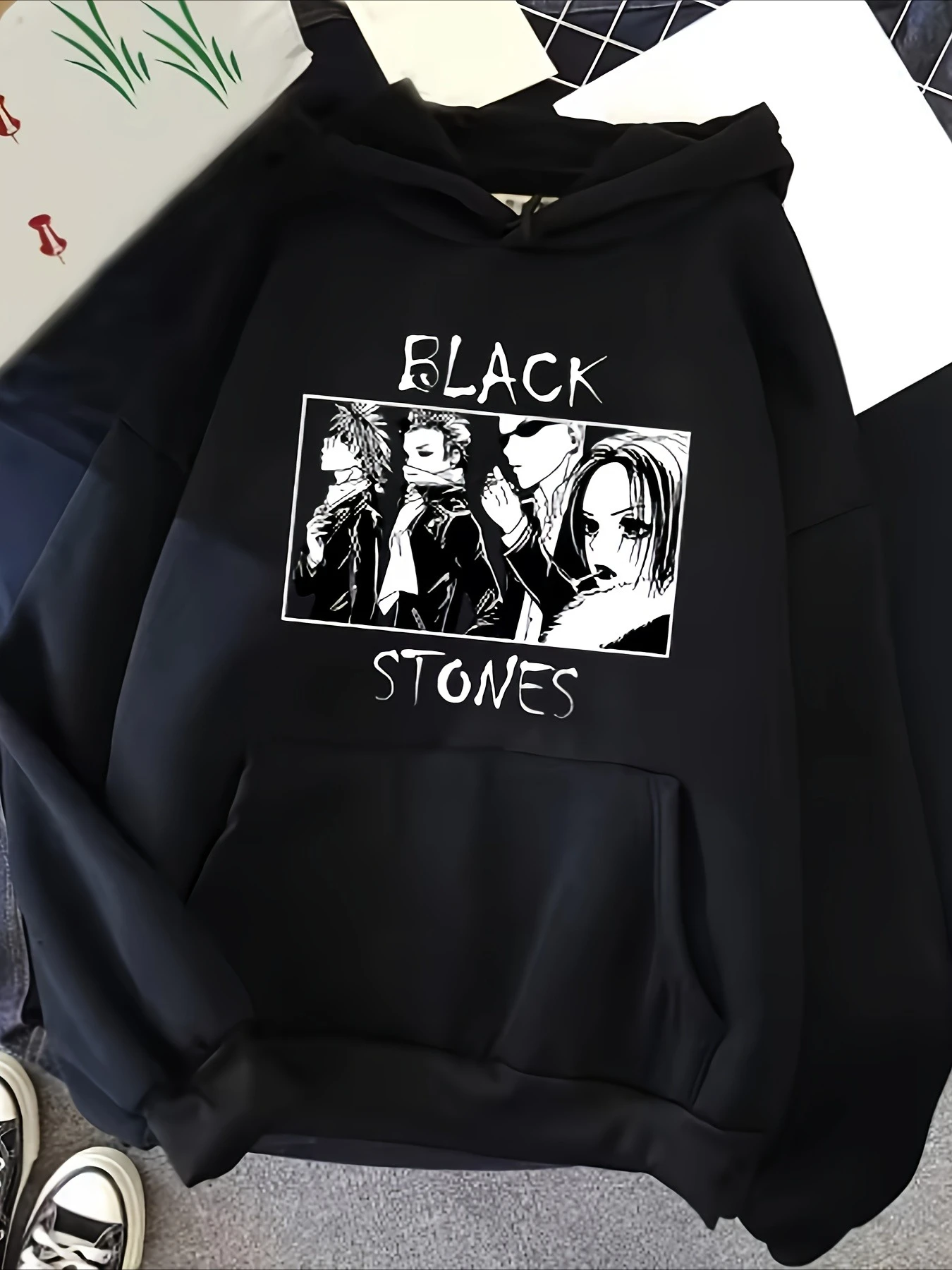 Men's Nana Black Stones Anime Hoodie - Harajuku Streetwear, Black, Machine Washable