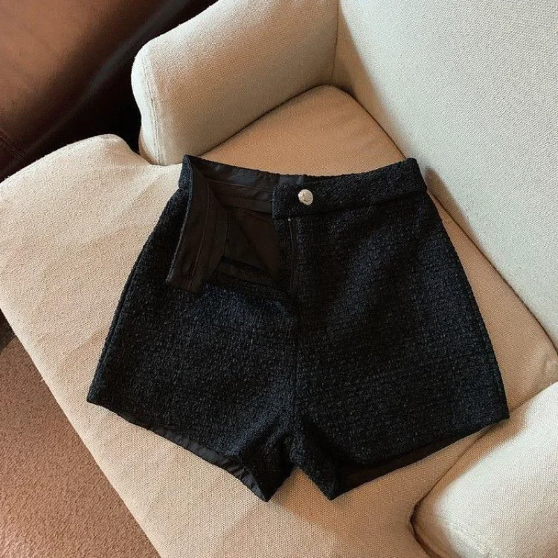 أسود ارتفاع الخصر سليم سميكة الصوف لباس خارجي السراويل للنساء الخريف الشتاء نمط جديد موضة تنوعا ألف خط سراويل تقليدية