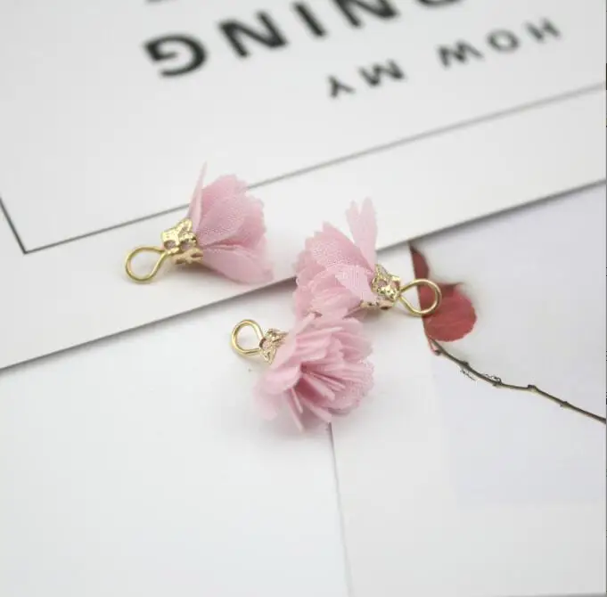 fabric flower charm Mixed Golden Cap Butterfly Flower Tassel Charms Earring Pendant for DIY Keychain Strap Jewelry Making