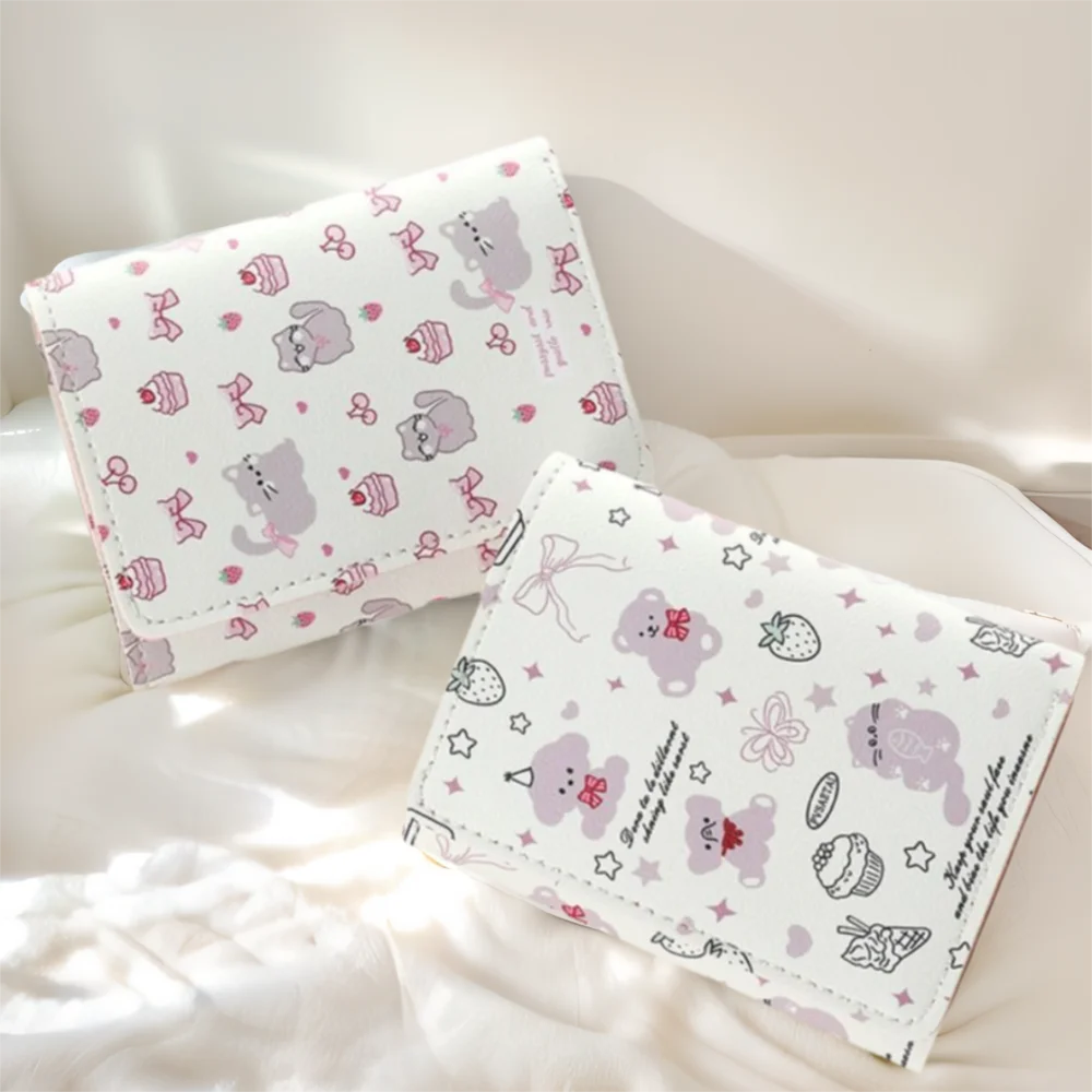 Cartoon Kitty Money Bag Coin Purse Kawaii PU Leather Short Wallet Card Holder Bowknot Wallet for Women Men Gift