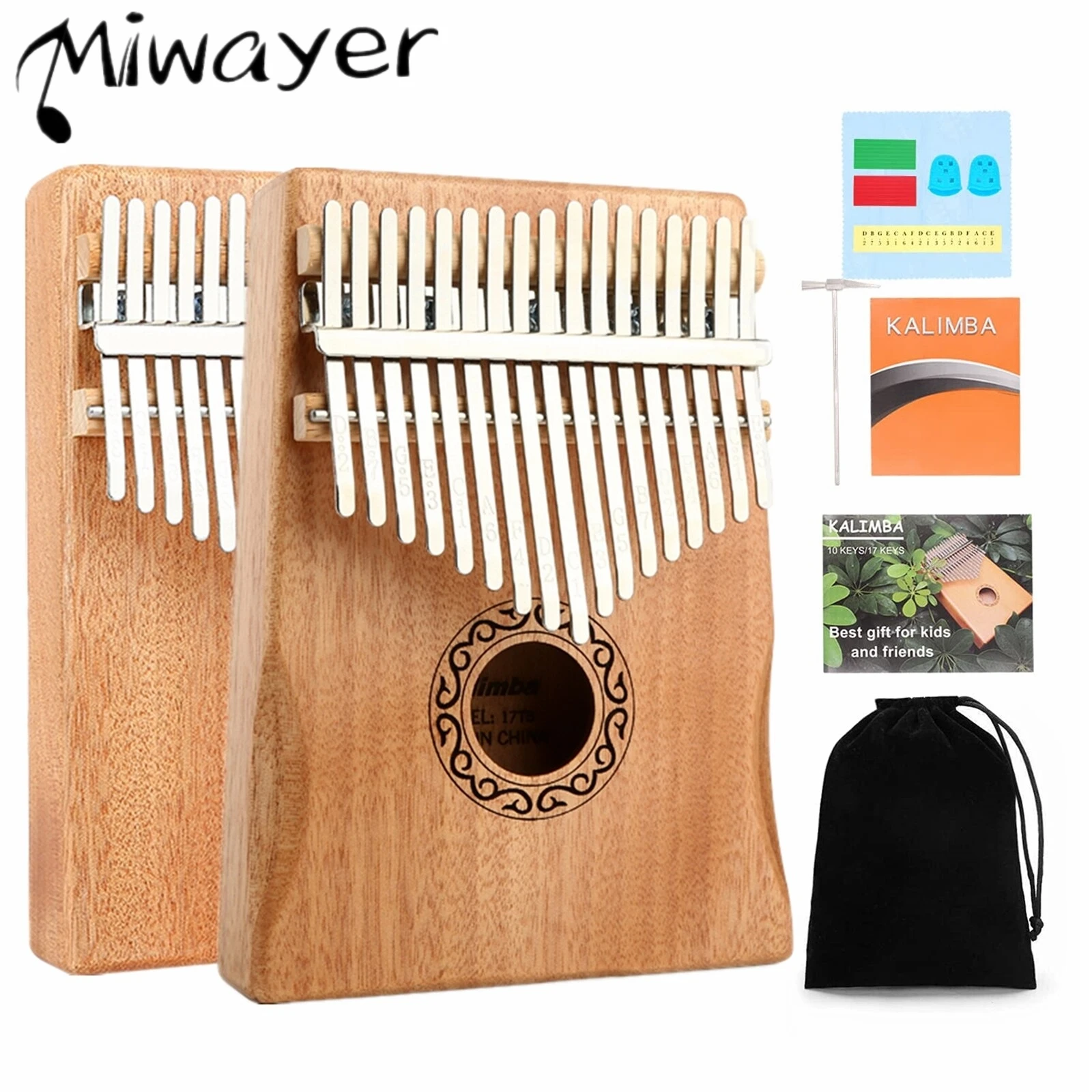 Miwayer Wooden  Kalimba 17/21 Keys Thumb Piano  Mahogany Wood Portable Beginner Thumb Piano Gifts for Kids Christmas