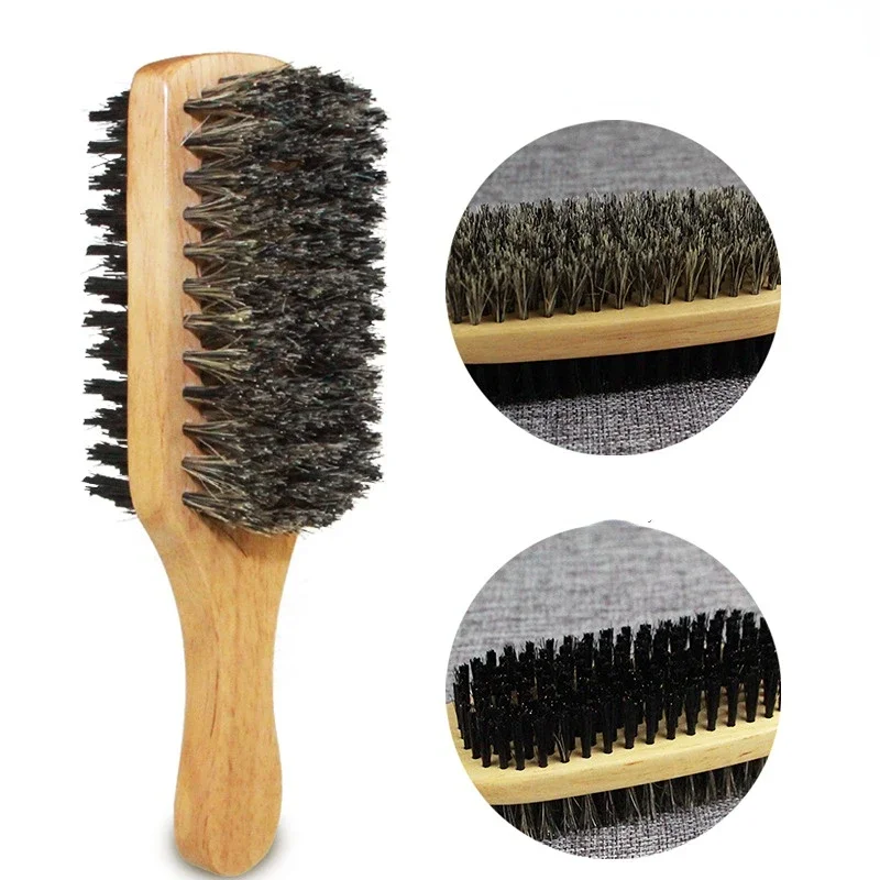 Men Boar Bristle Hair Brush  Natural Wooden Wave Brush for Male, Styling Beard Hairbrush for Short,Long,Thick,Curly,Wavy Hair