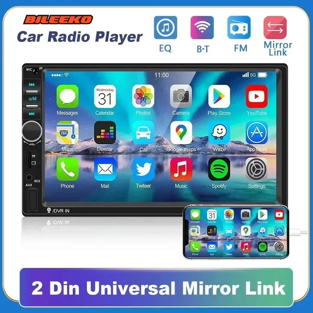 

Bileeko 7" 2DIN Car MP5 Player | BT Stereo Touch Screen | Mirror Link, FM/Aux & Backup Camera