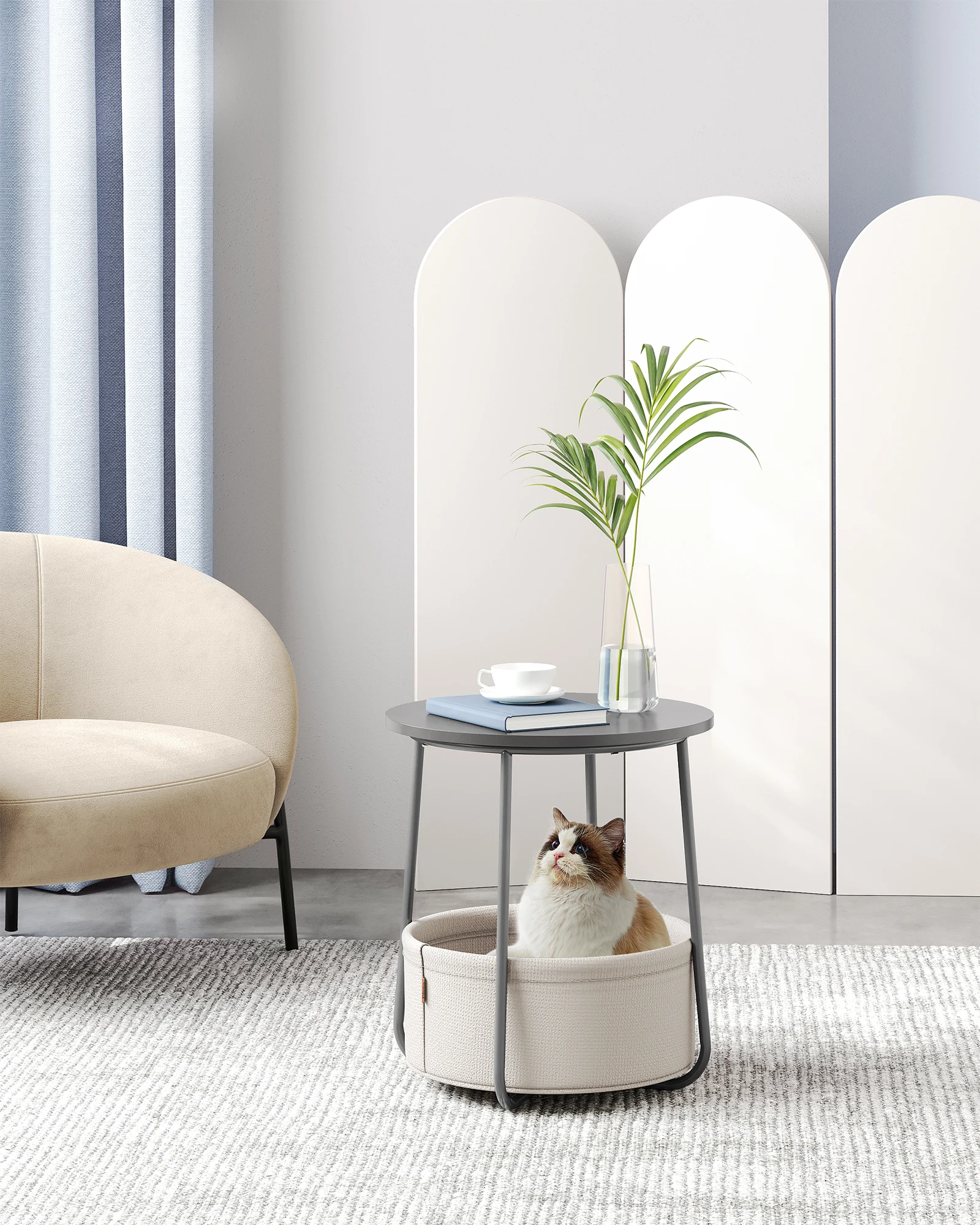 Vasagle Bijzettafel Ronde Kleine Tafel Salontafel Kleine Woonkamer Tafel Met Stoffen Mand Woonkamer Opslagruimte