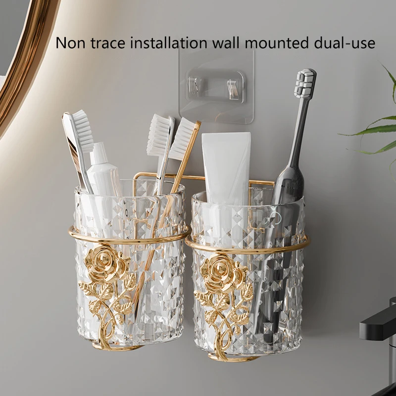 Luxury Bathroom Storage Rack For Toothbrush Toothpaste Wall Mount/Desktop Holder Home Toiletries Organize Accessories