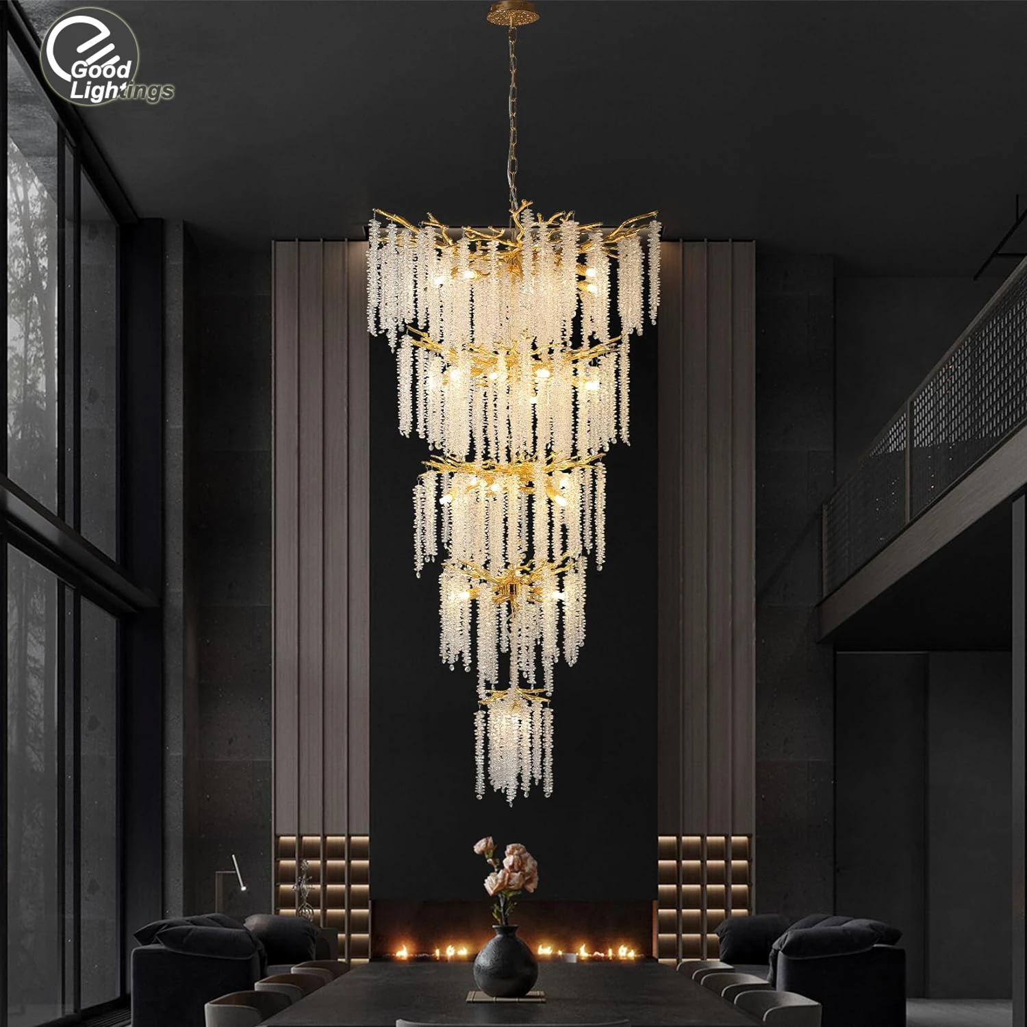 Nordic Luxury Loft Crystal Ceiling Chandelier Light For Stairscase Living Room Villa Hotel Tassel Crystal Hanging Chandelier