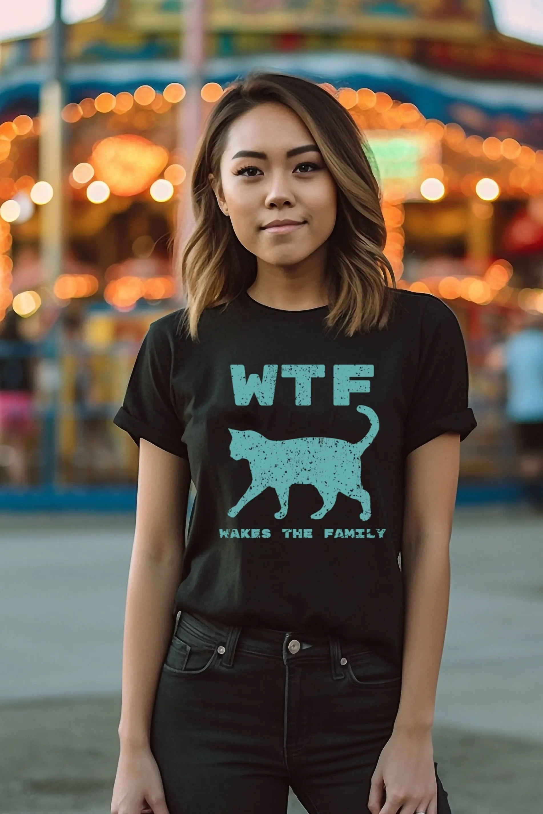 Wtf weckt die Familie Katze T-Shirt lustige parady T-Shirt Mutter Papa Katze Kätzchen Haustier Besitzer Geschenk Grafik Liebhaber