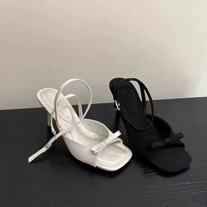 Women\'s Sandals 2024 Sexy Square Head Strap High Heels Basic Shoes Casual Party Pumps Summer Luxury Sandals Women Designers