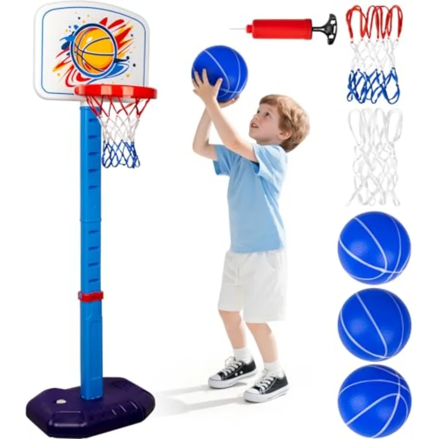 

Детский баскетбольный набор: регулируемый баскетбольный щит с 3 мячами, 2 сетками и насосом, мини-баскетбольное кольцо для дома, улицы и бассейна