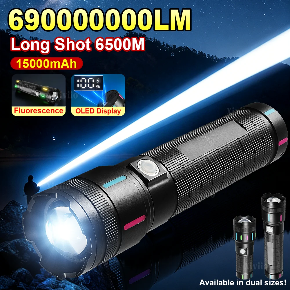 

Сверхмощный перезаряжаемый светодиодный фонарь 69000000LM для улицы, сверхяркий, 6500 м, для альпинизма и патрулирования,рыбалки, кемпинга,фонарь аккумуляторный,фонарик мощный,зум-фонарик,фонарик аккумуляторный мощный