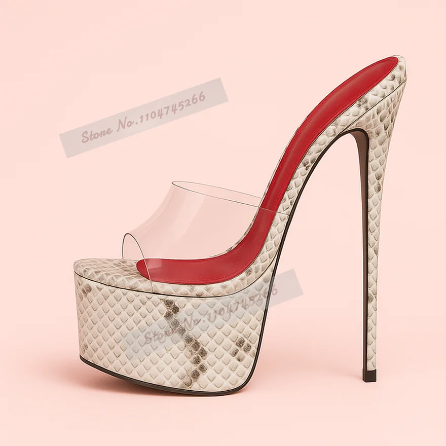 

Clear PVC Patchwork High Heel Mules High Platform Coffee Black Stiletto Heels Outside Modern Slippers Slip-On Dress Sandals