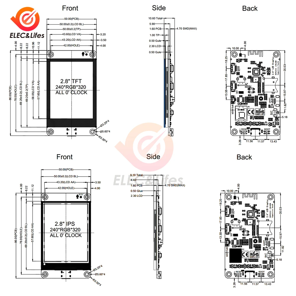 لوحة تطوير ESP32-S3 مع شاشة ملونة TFT مقاس 2.8 بوصة معالج ثنائي النواة وحدة عرض ذكية تعمل بالواي فاي وبلوتوث لـ Xiaozhi AI
