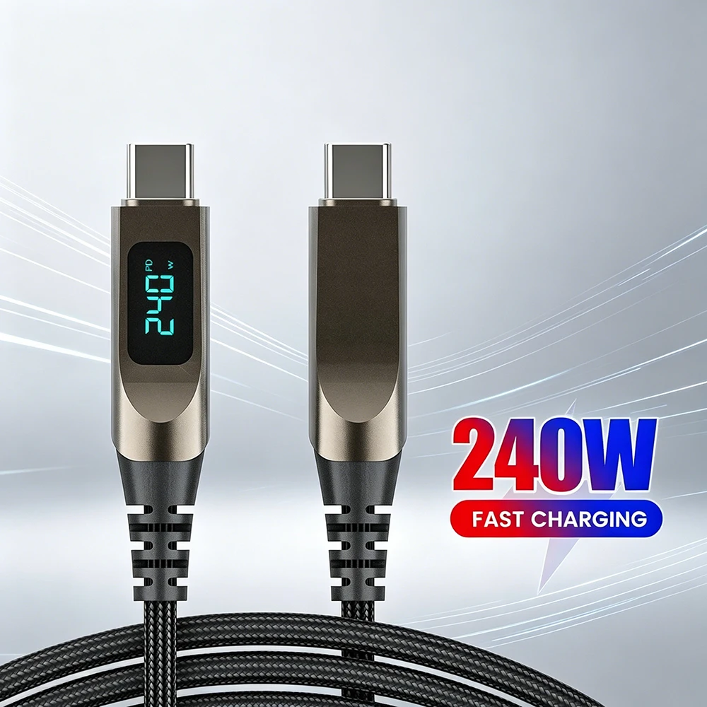 240W Type C to Type C Digital Display Cable Fast Charging Phone Charger Wire For iPhone Samsung Xiaomi Huawei USB C Quick Cable