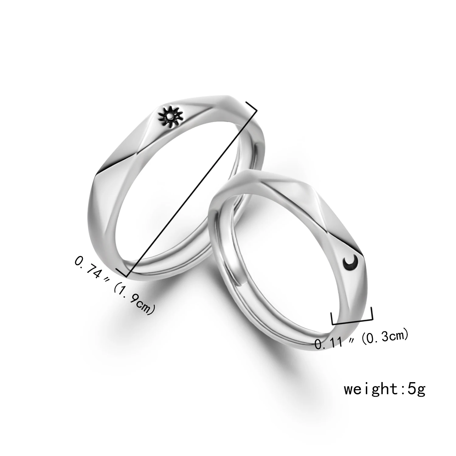 Klassischer offener Paarring mit Sonne und Mond für Damen und Herren, romantisch, schwarz, weiß, passender Fingerring-Set, Schmuck, Hochzeitstag, Geschenke – Detail 9