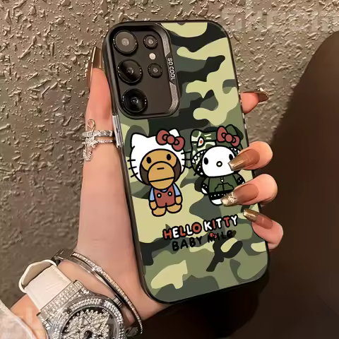 Camouflage Hello Kitty Phone Case for Samsung Galaxy S25 S24 S23 S22 S21 S20 Ultra Plus FE A15 A34 A35 A53 A54 A55 Hard Cover