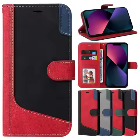 Tri Color Splicing Flip Phone Case For Samsung Galaxy S25 Edge S24 S23 S21 S20 FE S22 Plus Ultra Card Wallet Protect Cover #HHB