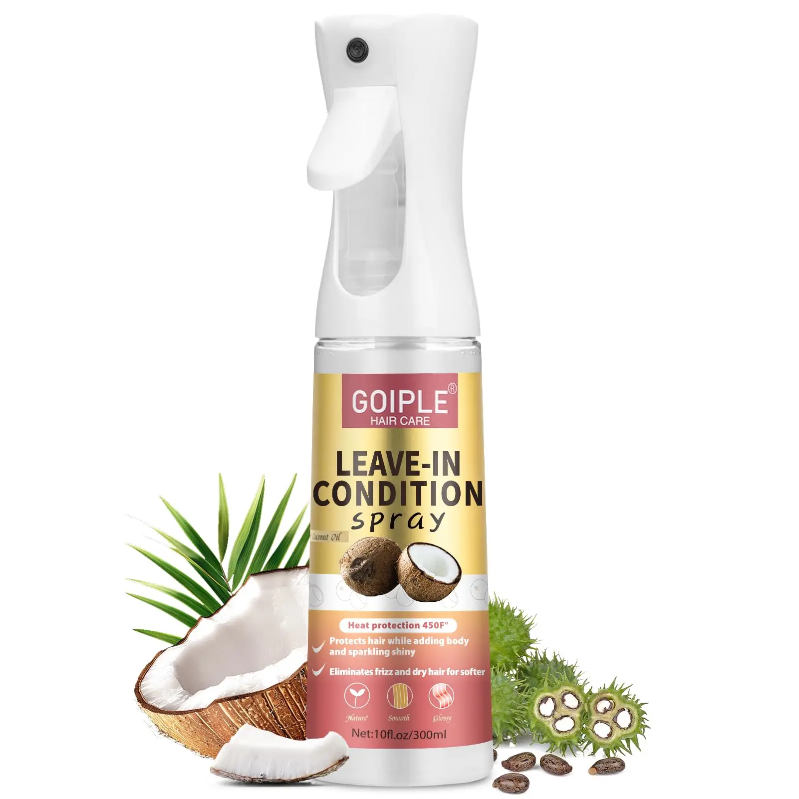 300 ml Coconut Leave In Conditioner Spray für lockiges Haar, glättendes Anti-Frizzle, weiches Haarschutzspray für hitzebeschädigtes Haar