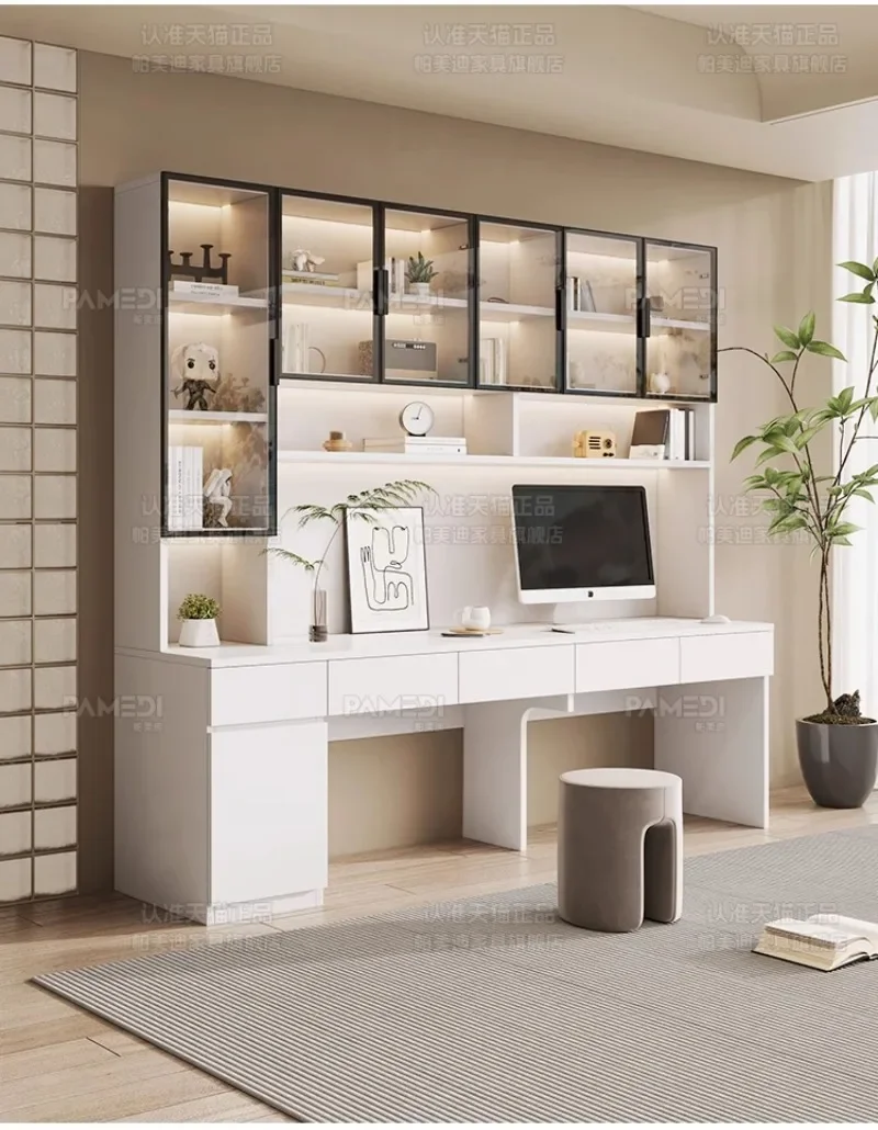 Double computer desk bookshelf bookcase integrated combination home e****my desk light luxury simple