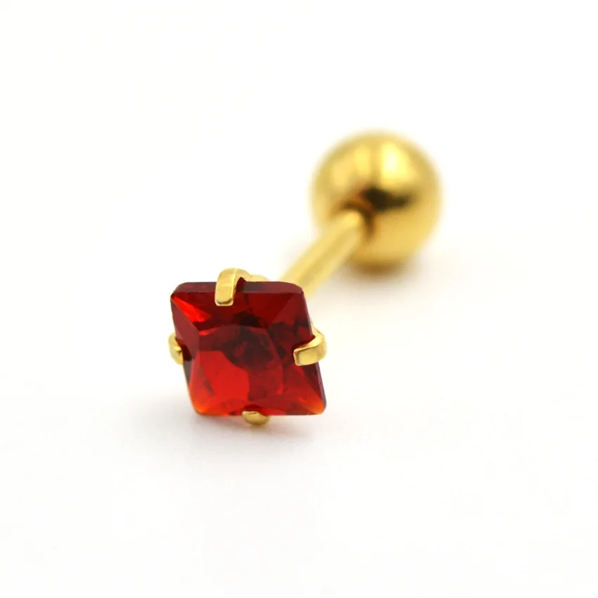 Edelstahl-Ohrstecker mit Schraubverschluss, 3 mm, quadratische Zirkonia, klassischer Stil, goldfarbene IP-Beschichtung, verblasst nicht leicht, allergiefrei. – Detail 7