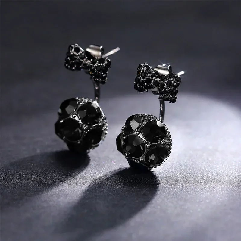 New Delicate Bow Earrings for Women Half Ball Charms with Blue/Black Acrylic Chic Elegant Girls Ear Accessories Party Jewelry