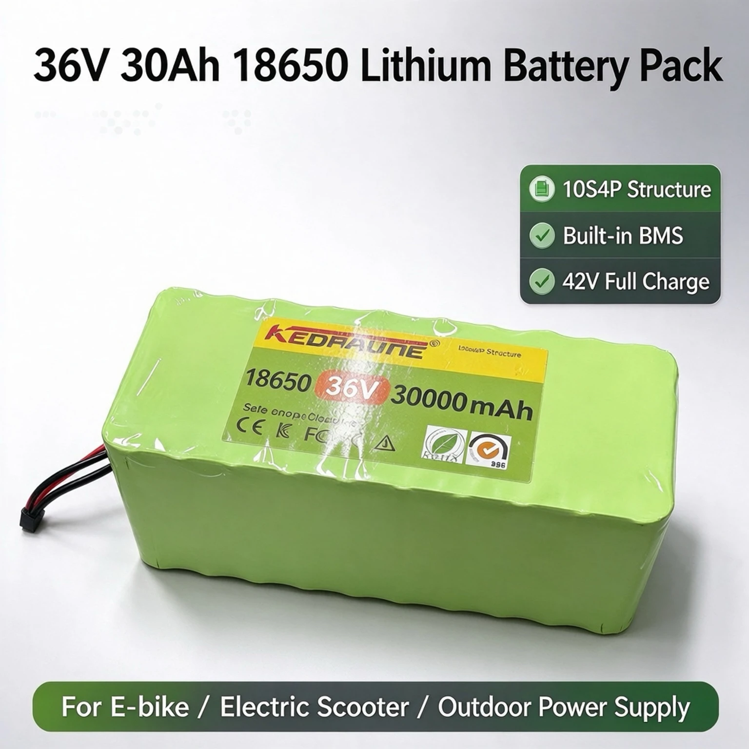 36V 30Ah 18650 Lithium Battery Pack Built-in BMS 42V 30000mAh Rechargeable Battery for E-bike Electric Bicycle