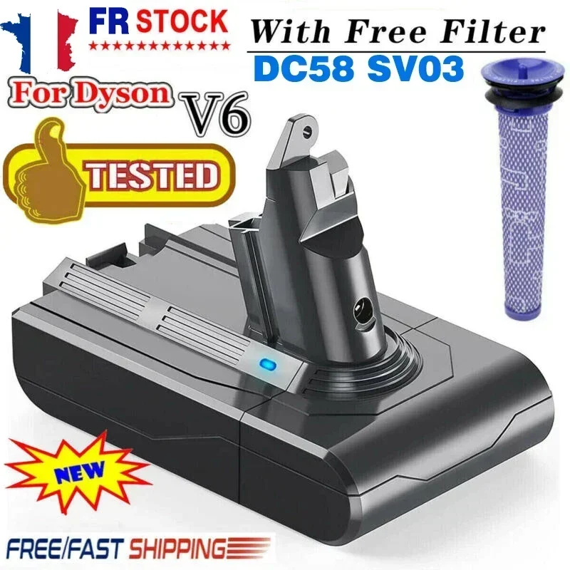 

Long-lasting Dyson V6 Battery 21.6V 12800mAh - High Capacity Replacement for DC58,DC59,650,770,SV03-SV09 Vacuums