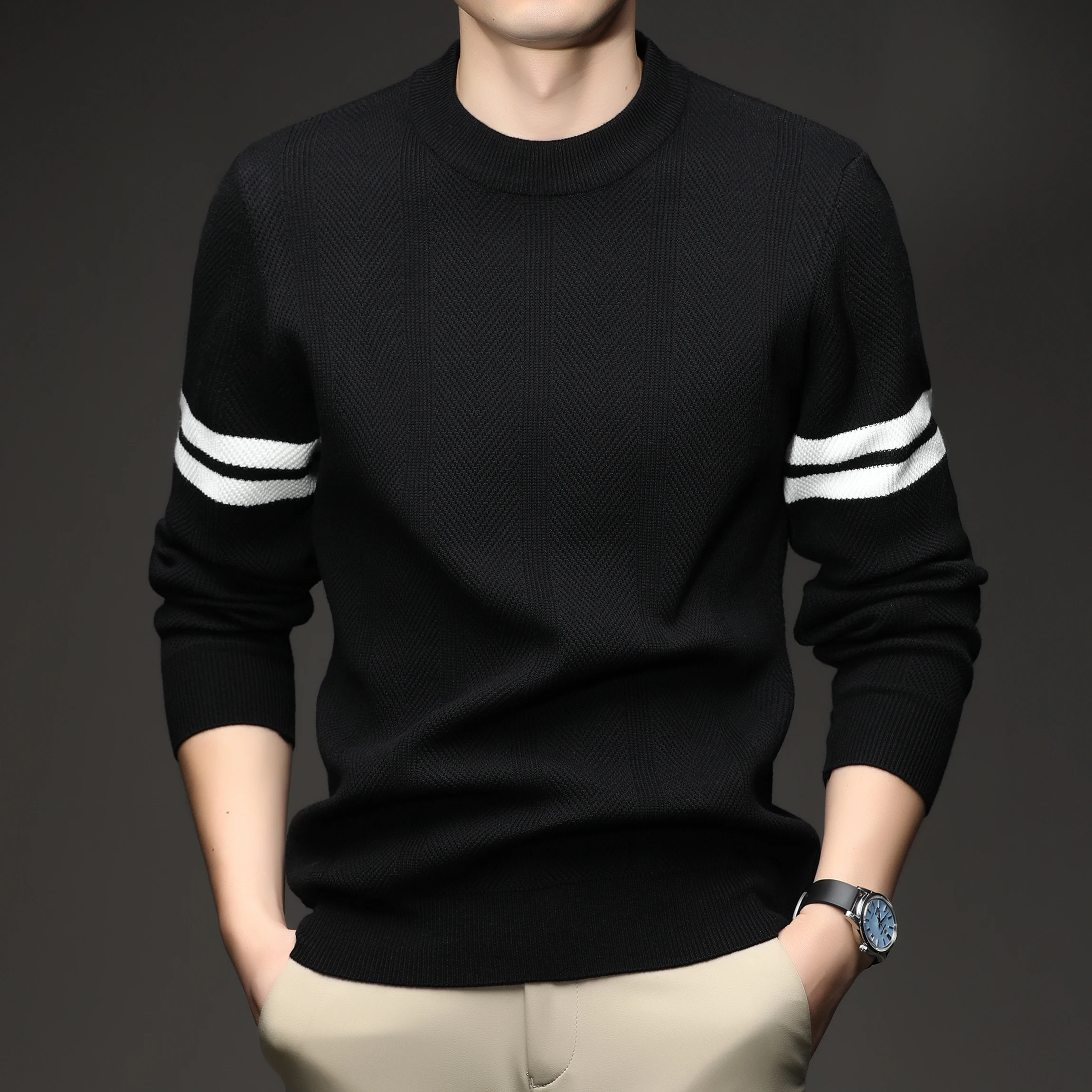 

2026 Spring and Autumn T-shirts for Men, Casual Round Neck, Autumn and Winter Wool Sweaters, Men's Tops, Thin Base Shirts