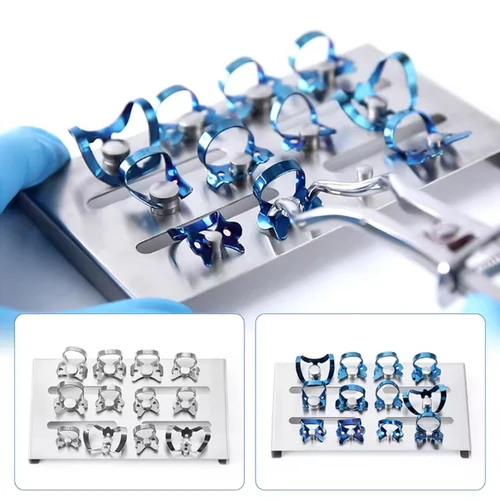 Abrazaderas de dique de goma Dental, soporte de marco de Clip de barrera de acero inoxidable restaurador endodóntico, materiales de odontología, 12 Uds.