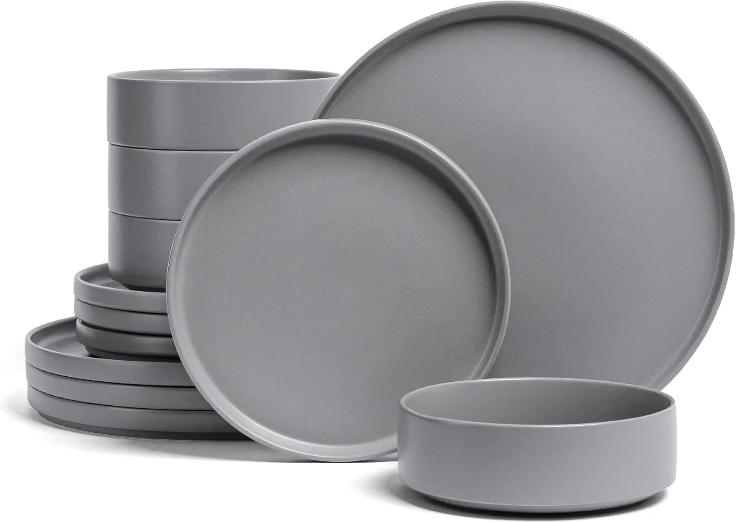 

12-Piece Stackable Dinnerware Dish Set - Stoneware Dishes - Includes 4 Dinner Plates, 4 Salad Plates, 4 Cereal Bowls, and 4 Dinn