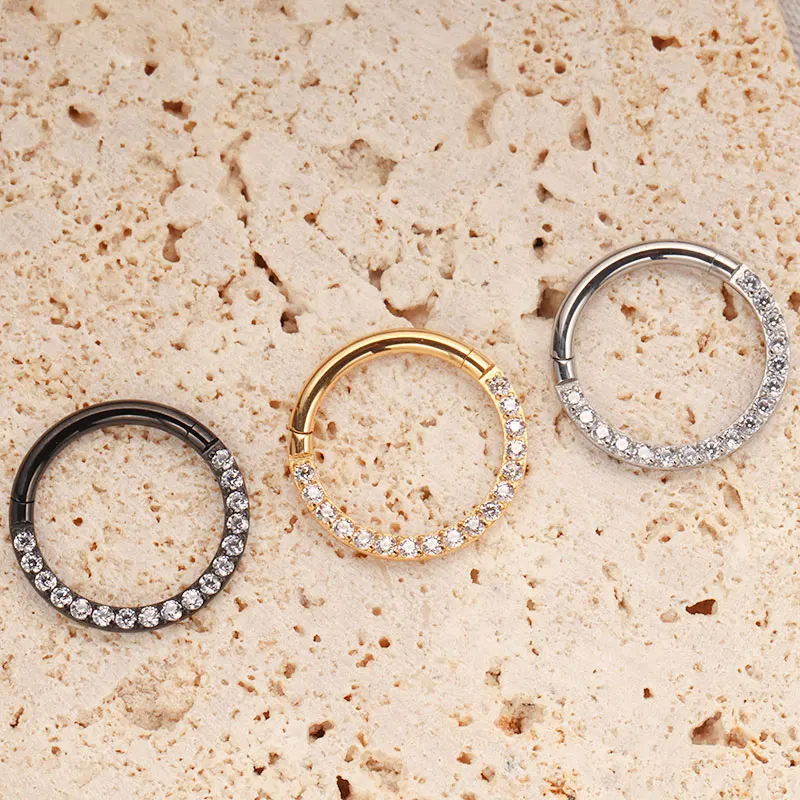 Image 4: Anneau de nez G23 en titane CZ 16G 18G, charnière Septum Segment oreille Tragus Cartilage Helix Daith lèvres nez corps Piercing bijoux