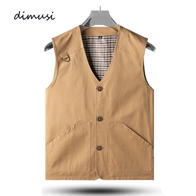 Summer Men's Cotton Vests Fashion V-Neck Fishing Work Waistcoat For Mens Leisure Multi-Pocket Photography Sleeveless Jackets